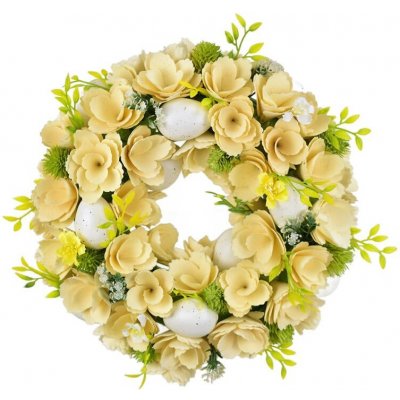 Jarní věnec s dřevěnými květy a vajíčky 30 cm – Hledejceny.cz