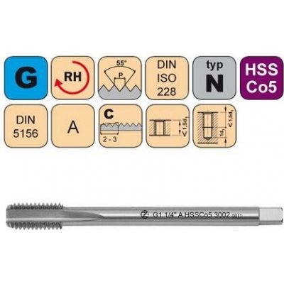 NÁSTROJE CZ Závitník strojní G1" A HSSCo5 DIN 5156 C - 3002 - CZZ3002-G1"-A – Hledejceny.cz