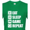 Pánské Tričko Bezvatriko Geek/hráčské triko EAT SLEEP GAME REPEAT zelená