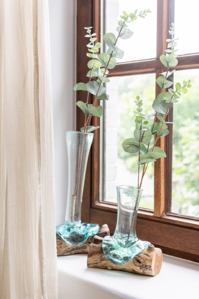 Skleněná úzká váza na kořenu dřeva Gamal S - 15,5*15*22,5 cm |  Srovnanicen.cz
