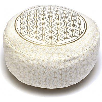 Meditační polštář z biobavlny, bílý se zlatým Květem života – Zboží Dáma
