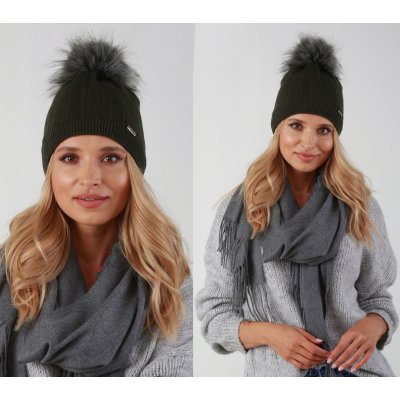 Fashionweek dámská zimní čepice s bambulí flísová podšívka ZIZI-V13 Khaki – Zboží Mobilmania