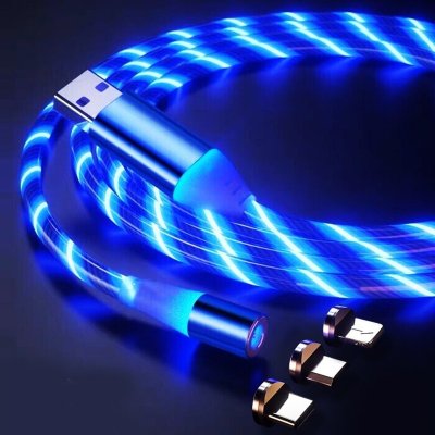 Nabíjecí svíticí USB kabel s magnetickou hlavici 3v1 - Modrá - světlá – Zboží Mobilmania