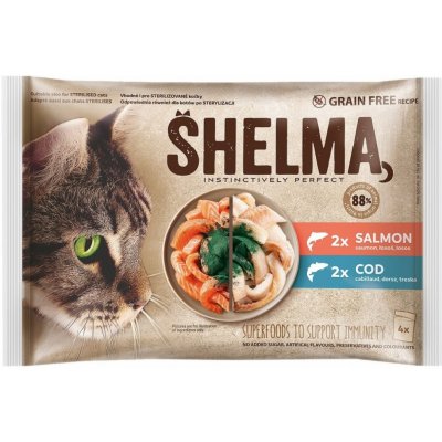 Shelma Cat losos a treska 4 x 85 g – Zbozi.Blesk.cz