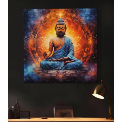 Obraz na plátně - Vesmírný buddha ohnivý kruh FeelHappy.cz Velikost obrazu: 40 x 40 cm – Zbozi.Blesk.cz