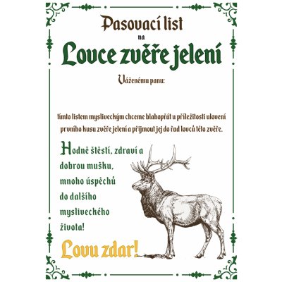 Pasovací list na lovce zvěře jelení – Zboží Dáma