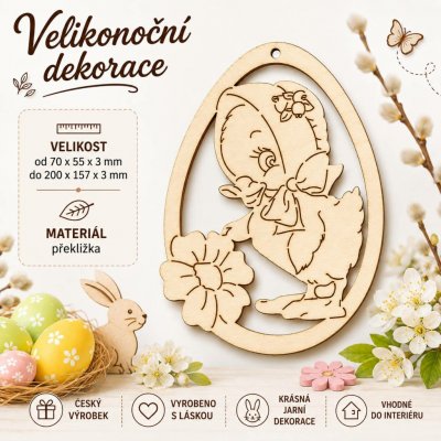 Dřevěná velikonoční dekorace kuřátko s květinou 70 až 200 mm – Hledejceny.cz