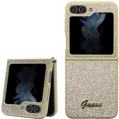 Guess PC/TPU Glitter Flakes Metal Logo Samsung F731 Galaxy Z Flip 5 Gold