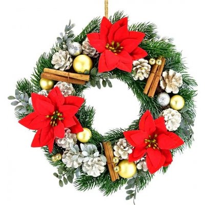 DOMMIO Vánoční věnec s ponsetií a skořicí 35 cm – Sleviste.cz