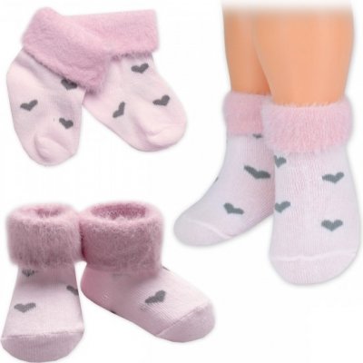 BN Bavlněné dětské ponožky s chlupáčkovým lemem Srdíčka růžov 1 pár – Zboží Mobilmania