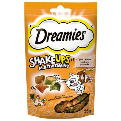 Dreamies ShakeUps Multivitamins kuřecí kachna a kočičí tráva 55 g – Sleviste.cz