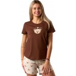 Dámské bavlněné pyžamo s medvídkem tmavě hnědé triko a béžové kraťasy 1B2335 hnědá S – Zboží Dáma