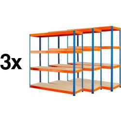 Fistar 3x Regál 1680 x 1600 x 600 mm lak 4 police modro oranžový