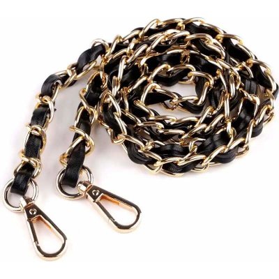 Řetízek/koženkové ucho na kabelku s karabinami černo-zlatý – Zboží Mobilmania