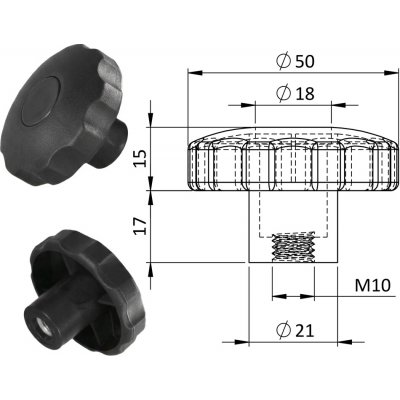 Kovoinox Aretační matice, ø 50 x 32 mm, M10, polyamid, černá – Zbozi.Blesk.cz