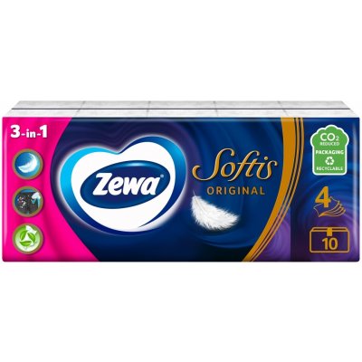 ZEWA Softis Papírové kapesníky 4-vrstvé 10 x 9 kusů – Zboží Mobilmania