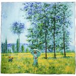 dáma se slunečníkem Claude Monet dámský hedvábný šátek šála čtvercový modrý žlutý zelený – Zboží Dáma