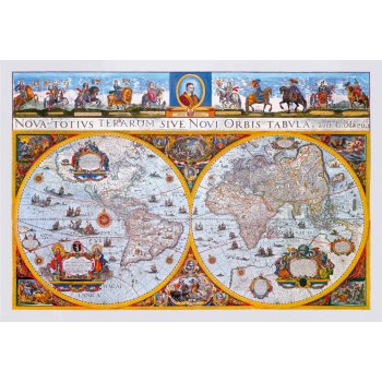 ZES Svět Blaeuw 1660 - nástěnná historická mapa 160 x 110 cm Varianta: mapa v hliníkovém rámu, Provedení: hnědý rám