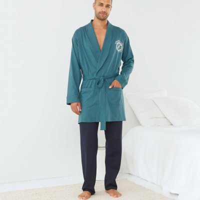 Krátký jednobarevný župan s motivem modrošedá – Zboží Dáma