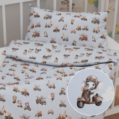 Biante bavlněné povlečení Sandra SA629 Zvířátka v autech na modrém 90 x 120 cm 40 x 60 cm – Sleviste.cz