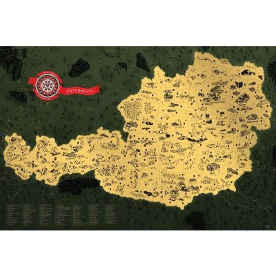 Giftio Stírací mapa Rakouska DELUXE XL - zlatá