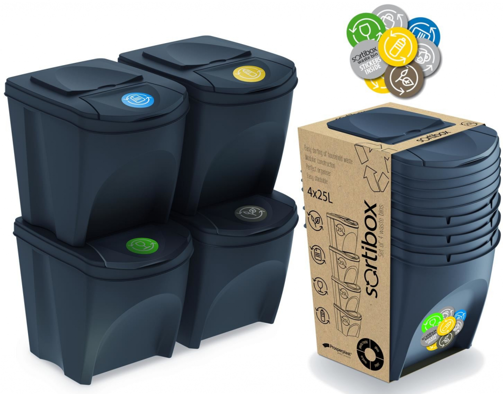 Prosperplast Koš na tříděný odpad Sortibox 4 x 25 l antracit