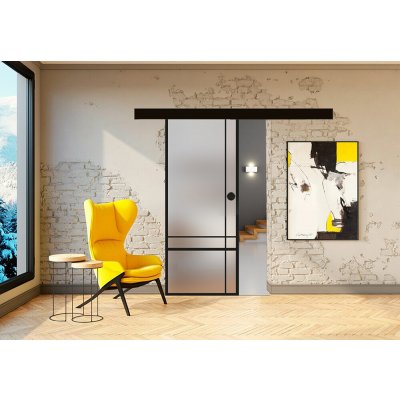 Erkado Posuvné skleněné dveře na stěnu GRAF 32 mléčné sklo s černými vzory 70 x 197 cm – Sleviste.cz