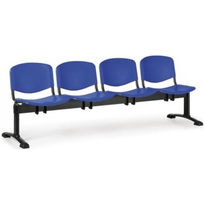 Plastová lavice do čekáren, 4 sedáky, modré, černé nohy, slevy