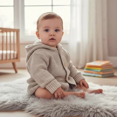 Kojenecký pletený svetřík s kapuckou kapučíno – Sleviste.cz