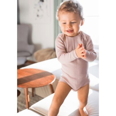 Dětské body z merino vlny bavlny a hedvábí Cosilana s dlouhým rukávem růžový melír – Zboží Dáma