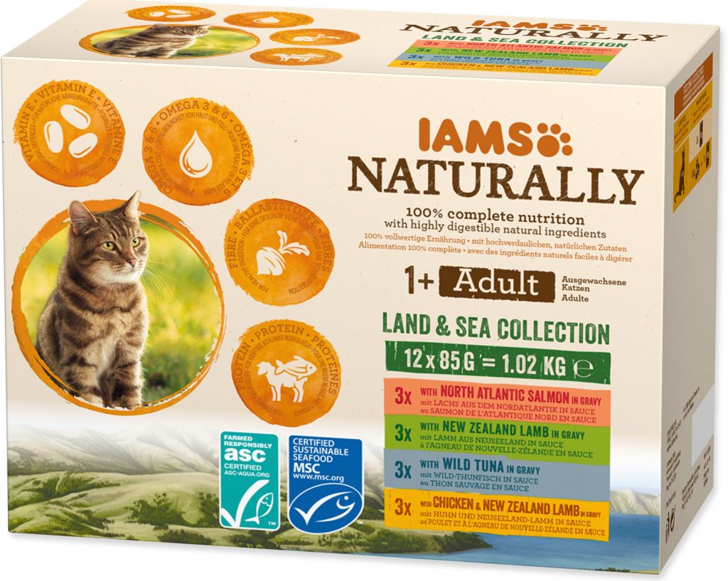 Iams Cat Naturally výběr z mořských a suchozemských mas v omáčce 1020 g