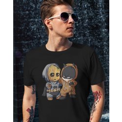 Pánské Tričko Bezvatriko pánské tričko Batman a Groot Černá Canvas pánské tričko s krátkým rukávem 1