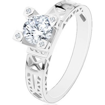Šperky eshop zásnubní prsten stříbro 925 výřezy na ramenech čirý zirkon v ozdobném kotlíku M03.07 – Zbozi.Blesk.cz
