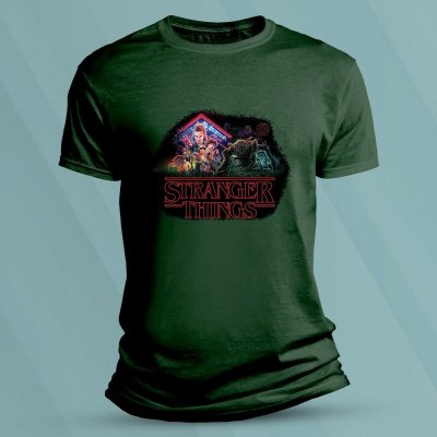 Sandratex Bavlněné dětské tričko Stranger Things Svět naruby Lahvově zelená – Zboží Dáma