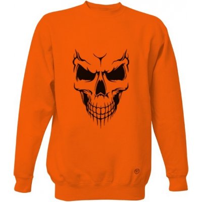 Unisex mikina bez kapuce s potiskem Skull face mikina Oranžová