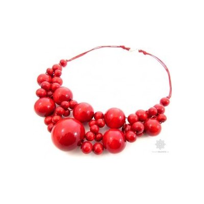 Kouzlo bižuterie dřevěné korále náhrdelník velký Červená S2643 – Zboží Mobilmania