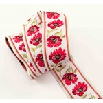 Krojová stuha - bílá s vlčími máky - šíře 3 cm – Sleviste.cz