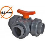PVC trojcestný kulový ventil, typ T 63 mm lepení – Sleviste.cz