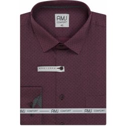 AMJ pánská bavlněná košile dlouhý rukáv prodloužená délka vzorovaná tmavě vínová VDBPR1342