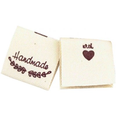 Pro Háčkování Látková cedulka Handmade bílá natural s větvičkami – Sleviste.cz