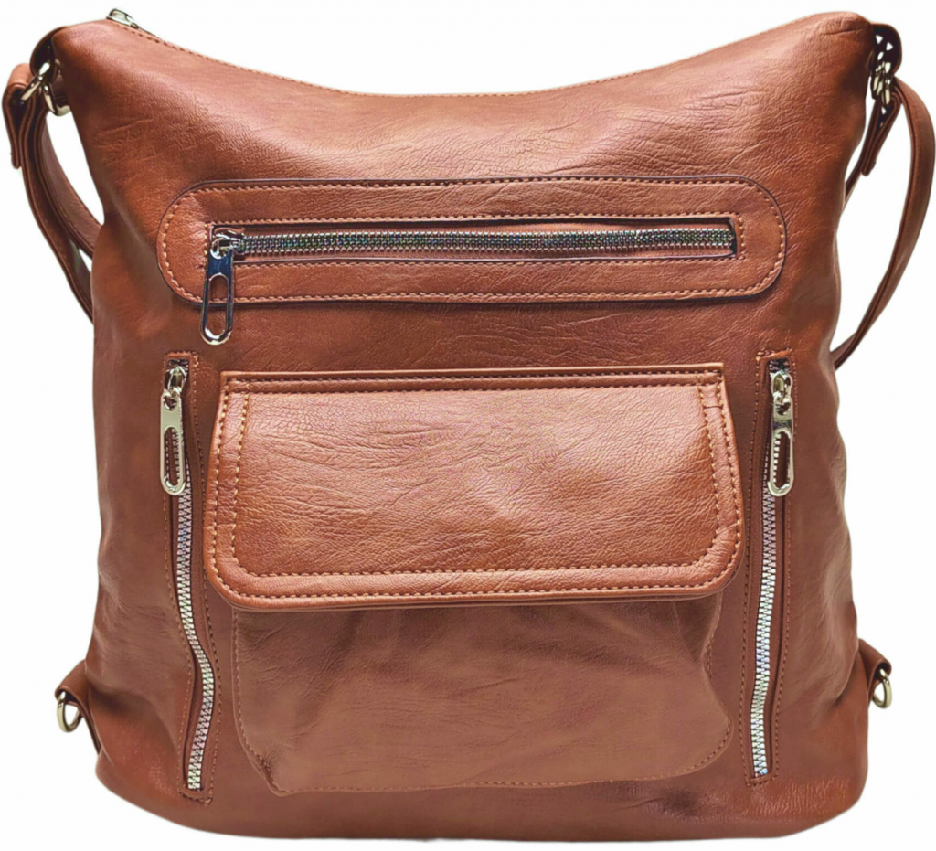 Praktický středně hnědý kabelko-batoh 2v1 s kapsami Bellis