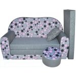 Fimex Dětská rozkládací pohovka + taburet Puntíky šedá – Zboží Dáma