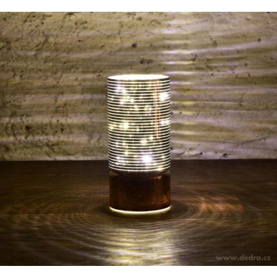 ILUMINÉ 15 cm skleněný svícen s LED osvětlením lesklý béžový dekor – Hledejceny.cz