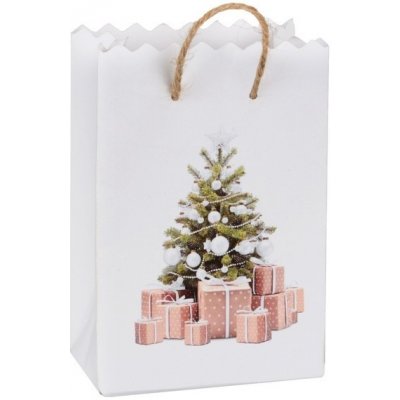 Santex Vánoční taštička dárková papírová Stromeček bílý 6x3x9cm 6ks