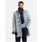 Ombre Clothing pánský kabát s vysokým límcem a asymetrickým zapínáním šedý melír – Zboží Dáma