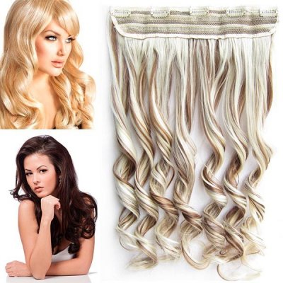 Girlshow Clip in pás vlasů vlnité lokny 55 cm odstín F12/613 (melír karamelově hnědé v beach blond) – Zboží Mobilmania