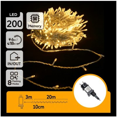 Aigostar LED Venkovní vánoční řetěz 200xLED 8 funkcí 23m IP44 teplá bílá B103031PR – Hledejceny.cz