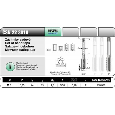 BUČOVICE TOOLS Závitník 3010 M6x0,75 III NO 110 0613 – Hledejceny.cz