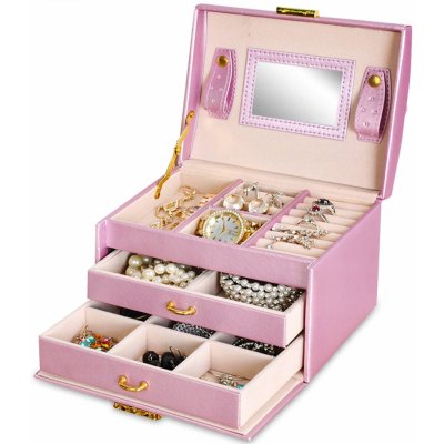 Beautylushh 6400 kufříková šperkovnice se zrcadlem na klíč růžová – Zboží Mobilmania