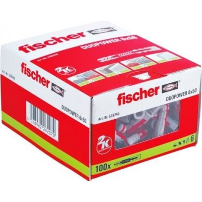 Fischer DUOPOWER 6x50 mm (balení 100 ks) - univerzální uzlovací hmoždinky, prodloužené – Sleviste.cz